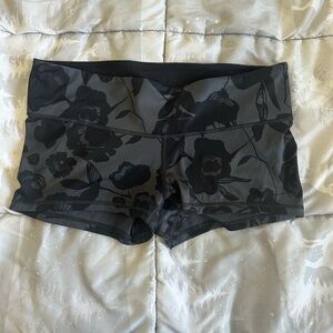 lululemon athletica Black and Gray Floral Athletic Shorts